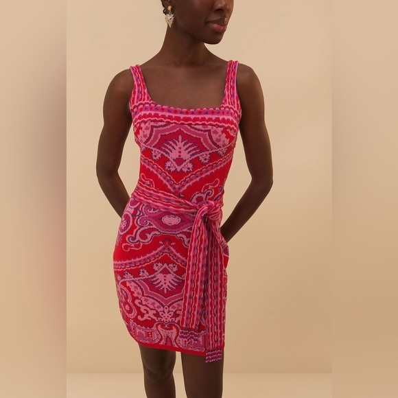 Red Paisley Scarf Knit Mini Dress - Picture 6 of 13